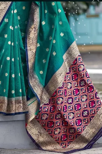 Art Silk Patola Green Sarees With Blouse