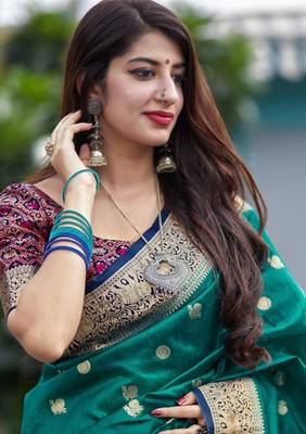  Art Silk Patola Green Sarees With Blouse 4