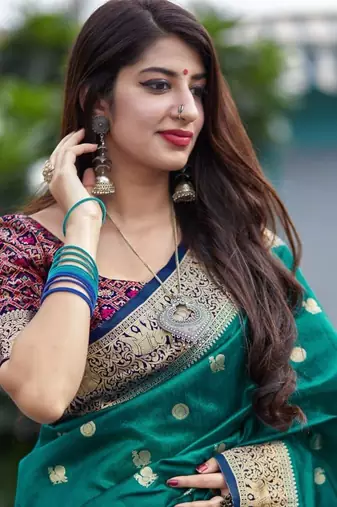  Art Silk Patola Green Sarees With Blouse