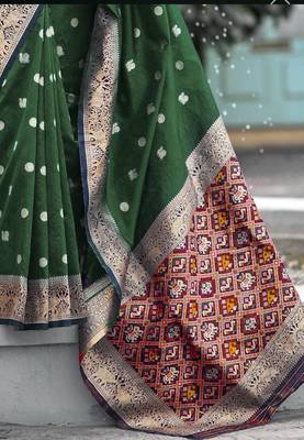  Art Silk Patola Mehendi Sarees With Blouse 3