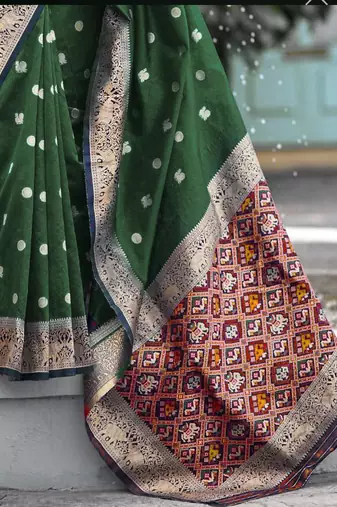  Art Silk Patola Mehendi Sarees With Blouse