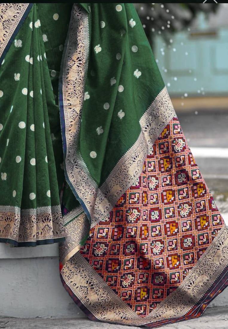  Art Silk Patola Mehendi Sarees With Blouse