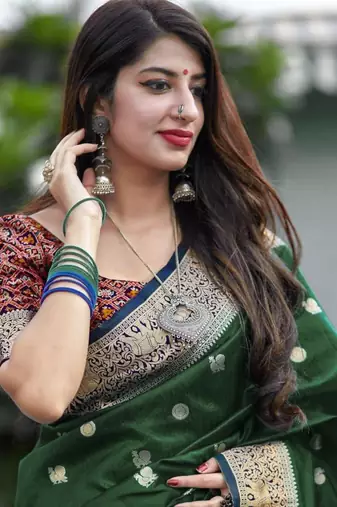  Art Silk Patola Mehendi Sarees With Blouse