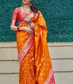  Art Silk Patola Orange Sarees With Blouse