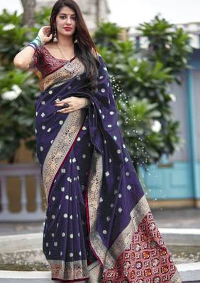  Art Silk Patola Purple Sarees With Blouse 1