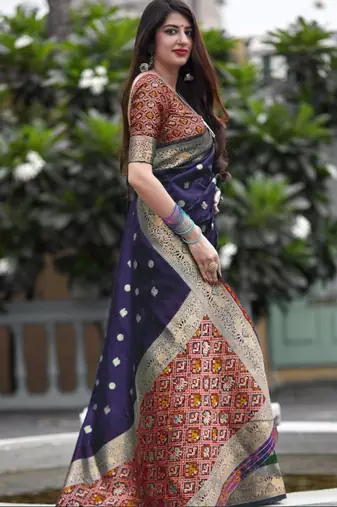  Art Silk Patola Purple Sarees With Blouse