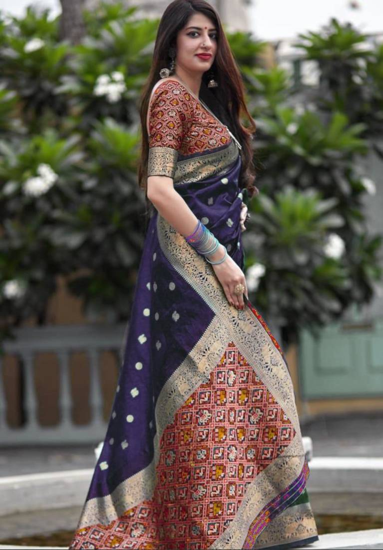  Art Silk Patola Purple Sarees With Blouse