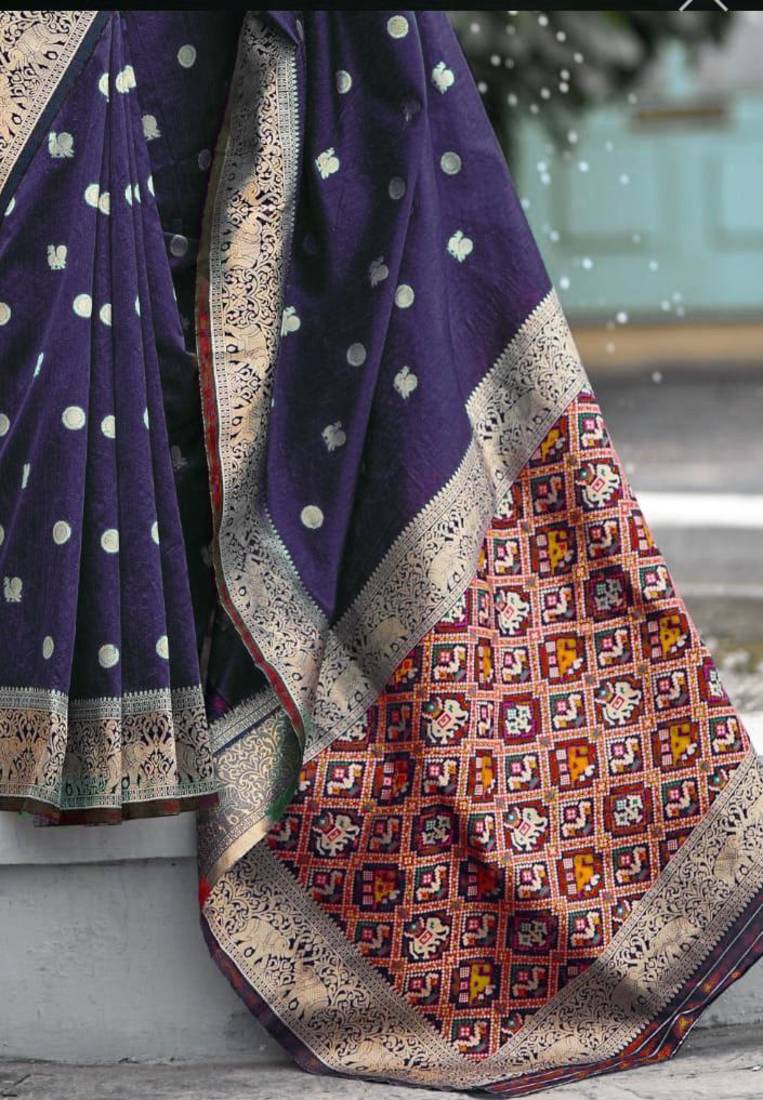  Art Silk Patola Purple Sarees With Blouse