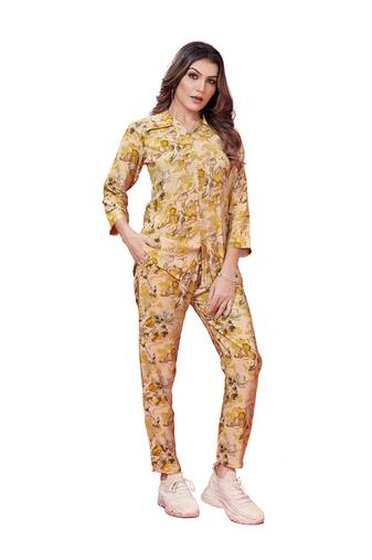 Cream Color Printed Rayon Co ord set