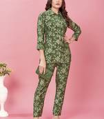 Green Color Printed Chanderi Co ord set