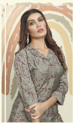 Grey Color Printed Rayon Desginer Co ord set 4