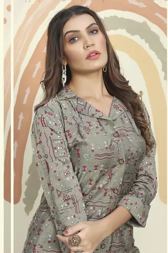 Grey Color Printed Rayon Desginer Co ord set