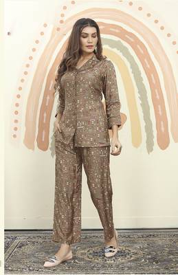 Dark Beige Color Printed Rayon Co ord set 1