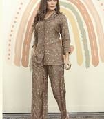 Dark Beige Color Printed Rayon Desginer Co ord set