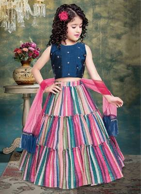 Girl's western wear embroidered lehenga, choli and dupatta set   1