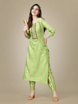 Textile cloth women's parrot color viscose rayon embroidered kurta with pant 1