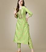 Textile cloth women's parrot color viscose rayon embroidered kurta with pant