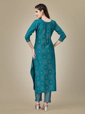 Textile cloth women's pista color viscose rayon embroidered kurta with pant 2