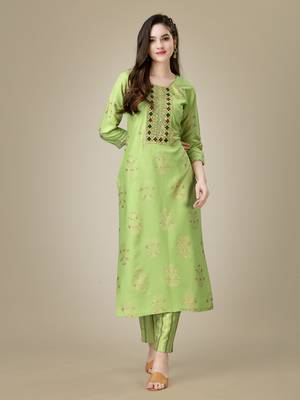 Textile cloth women's parrot color viscose rayon embroidered kurta with pant 3
