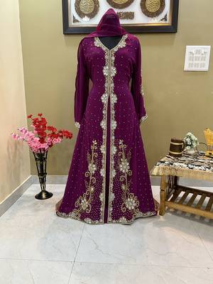 Sale !! Wine Fancy Moroccan Dubai Farasha Abaya Long Gown Kaftan Crystal Bedded Work Wedding Dresses 1