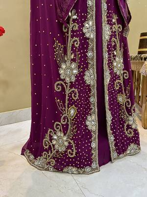 Sale !! Wine Fancy Moroccan Dubai Farasha Abaya Long Gown Kaftan Crystal Bedded Work Wedding Dresses 4