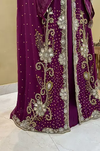Sale !! Wine Fancy Moroccan Dubai Farasha Abaya Long Gown Kaftan Crystal Bedded Work Wedding Dresses
