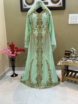 Sea Green Georgette Zari Work Kaftan 1