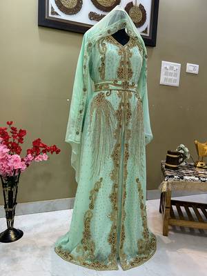 Sea Green Georgette Zari Work Kaftan 2