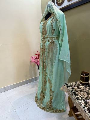 Sea Green Georgette Zari Work Kaftan 3