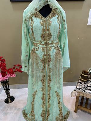 Sea Green Georgette Zari Work Kaftan 4