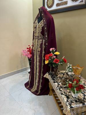 Grand Burgundy Georgette Kaftan Gown with Gold Zari Work | Luxury Event Wear 2