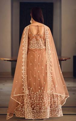 Peach color net embroidered anarkali suit 4