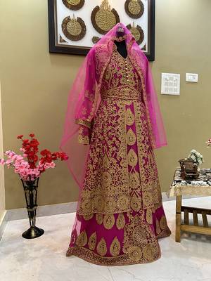 Grand Rani Pink Kaftan Gown with Heavy Gold Zari Work | Luxury Wedding & Party Dress 2