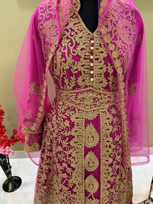 Grand Rani Pink Kaftan Gown with Heavy Gold Zari Work | Luxury Wedding & Party Dress 3