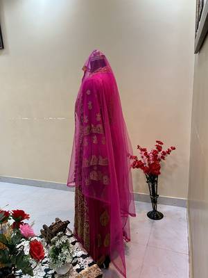 Grand Rani Pink Kaftan Gown with Heavy Gold Zari Work | Luxury Wedding & Party Dress 4