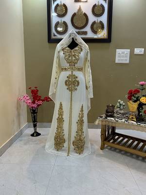 Sale!! Off-White Dubai Moroccan Beaded Kaftan Arabian Plus Size Party Fancy African Clothing Crystal Work Wedding Dress 1