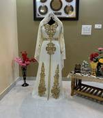 Sale!! Off-White Dubai Moroccan Beaded Kaftan Arabian Plus Size Party Fancy African Clothing Crystal Work Wedding Dress