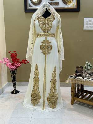 Sale!! Off-White Dubai Moroccan Beaded Kaftan Arabian Plus Size Party Fancy African Clothing Crystal Work Wedding Dress 2