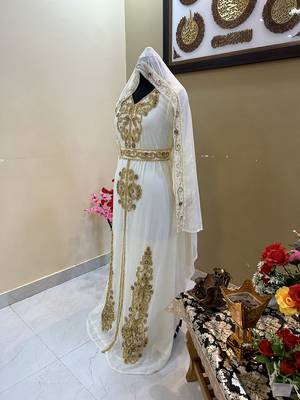 Sale!! Off-White Dubai Moroccan Beaded Kaftan Arabian Plus Size Party Fancy African Clothing Crystal Work Wedding Dress 3