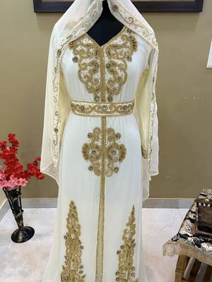 Sale!! Off-White Dubai Moroccan Beaded Kaftan Arabian Plus Size Party Fancy African Clothing Crystal Work Wedding Dress 4