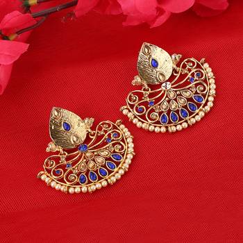 Traditional Gold Plated Stone Studded Blue Chandbali Earring 2