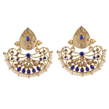 Traditional Gold Plated Stone Studded Blue Chandbali Earring 3