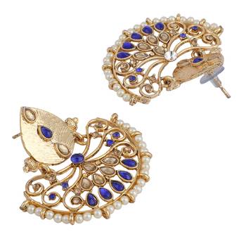 Traditional Gold Plated Stone Studded Blue Chandbali Earring 4