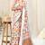White cotton geometric print silver zari border / pom-pom lace saree with unstitched blouse piece