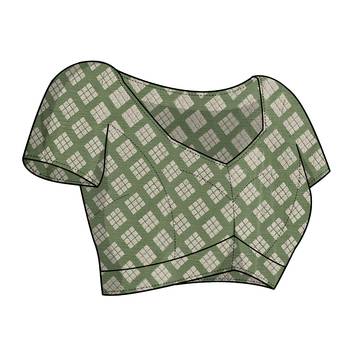 Dusty Green Chiffon Floral Printed Saree With Unstitched Blouse Piece 5