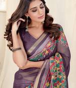 Wine Kota Doria Geometric/Checked Woven Copper Zari Border Saree With Unstitched Blouse Piece