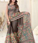 Brown Kota Doria Geometric/Checked Woven Copper Zari Border Saree With Unstitched Blouse Piece