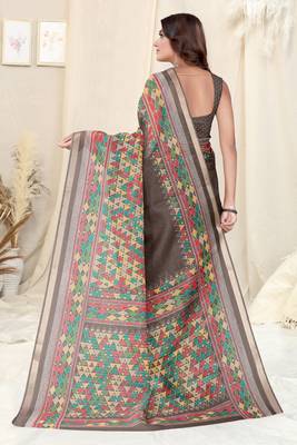 Brown Kota Doria Geometric/Checked Woven Copper Zari Border Saree With Unstitched Blouse Piece 4