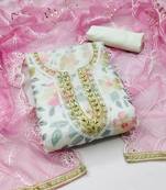 White Organza Hand Work Dress Material