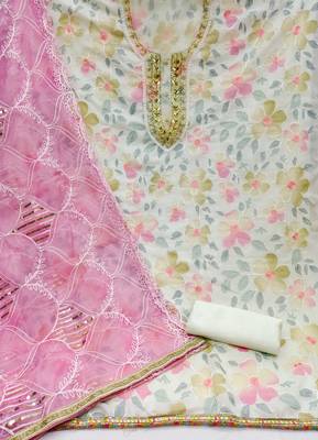 White Organza Hand Work Dress Material 2